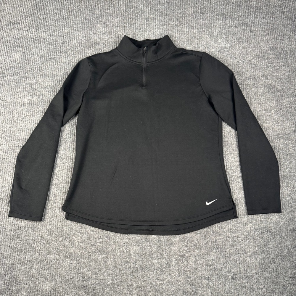 Nike Therma FIT One Pullover Womens L 1/2 Zip Black/White Stretch Athleisure